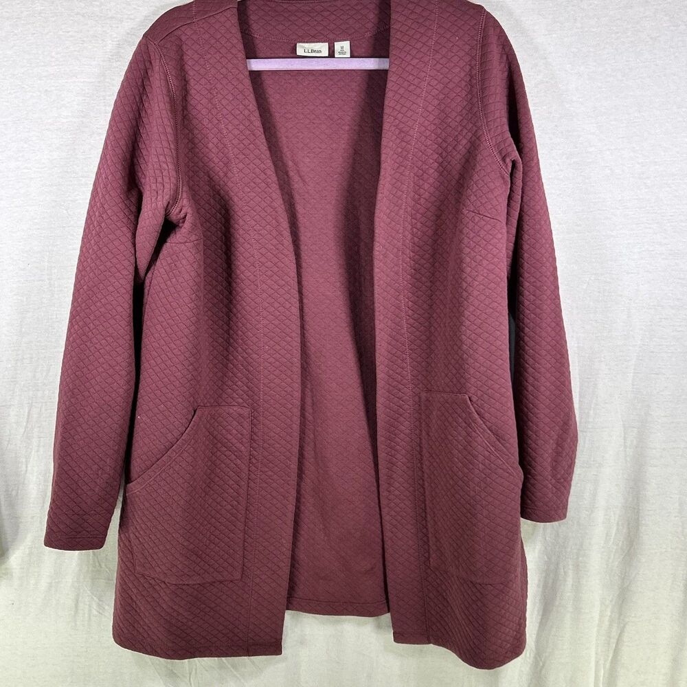 L.L. Bean Open-Front Cardigan Quilted Pink Women's Medium Pockets
